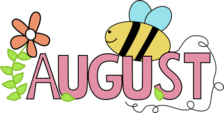 Colorful illustration of the word "AUGUST" featuring a bee and a flower. Colorful illustration of the word "AUGUST" featuring a bee and a flower.