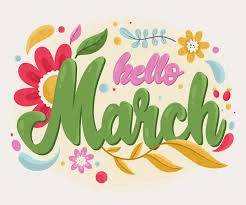 Text for Hello March with colorful flowers Text for Hello March with colorful flowers