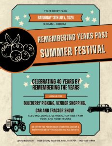 Poster with information on the tractor and truck show at tyler berry farm on July 13 