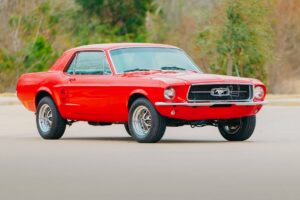 1967 red ford mustang