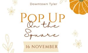 white background poster has a pimpkin on the top right and in the middle the words Pop Up On The Square 16 November